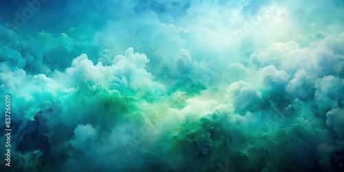 Abstract blue green background with gradient cloudy light green to blue colors and soft sponged white misty fog , abstract, blue, green, background, texture, gradient, clouds, light photo