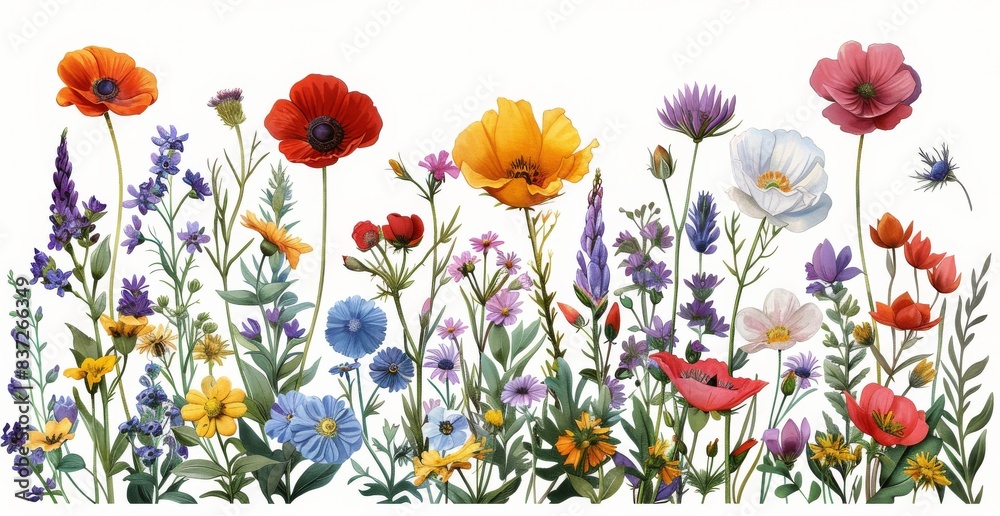 Vibrant Wildflowers Blooming in Summer Sunlight Vibrant Wildflowers Blooming in Summer Sunlight