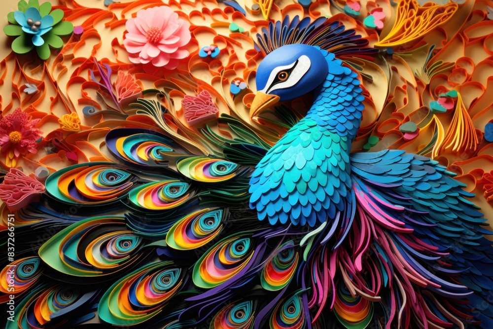 Fototapeta premium Vibrant Paper Quilling Peacock Artwork