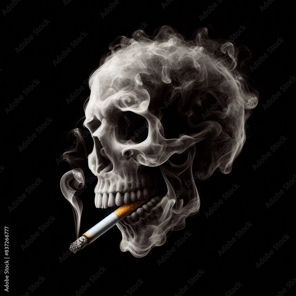 cigarette smoke in shape skull Isolated on black background cigarette smoke in shape skull Isolated on black background