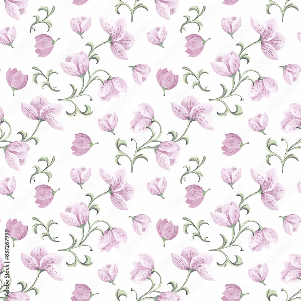 Pink watercolor flowers flowers, seamless pattern on a white background. Pink watercolor flowers flowers, seamless pattern on a white background.