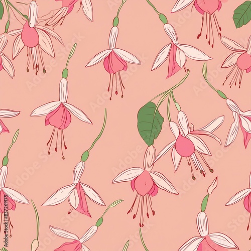 seamless pattern with pink fuchsia flowers photo