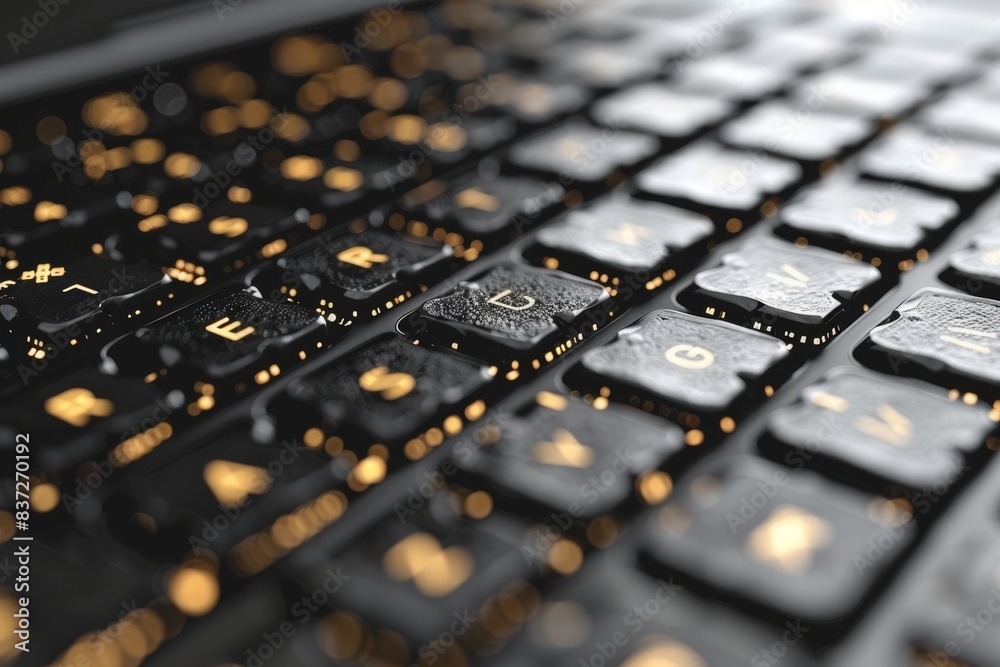 Close-Up of a Computer Keyboard With Gold Keys