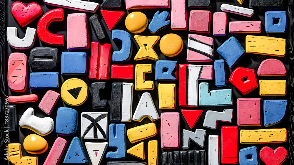 Fototapeta premium Abstract Contemporary Art A Vibrant and Dynamic Composition Featuring Bold Geometric Shapes and Rich Colors, Perfectly Capturing Modern Artistic Expression and Creativity for an Eye-Catching Visual