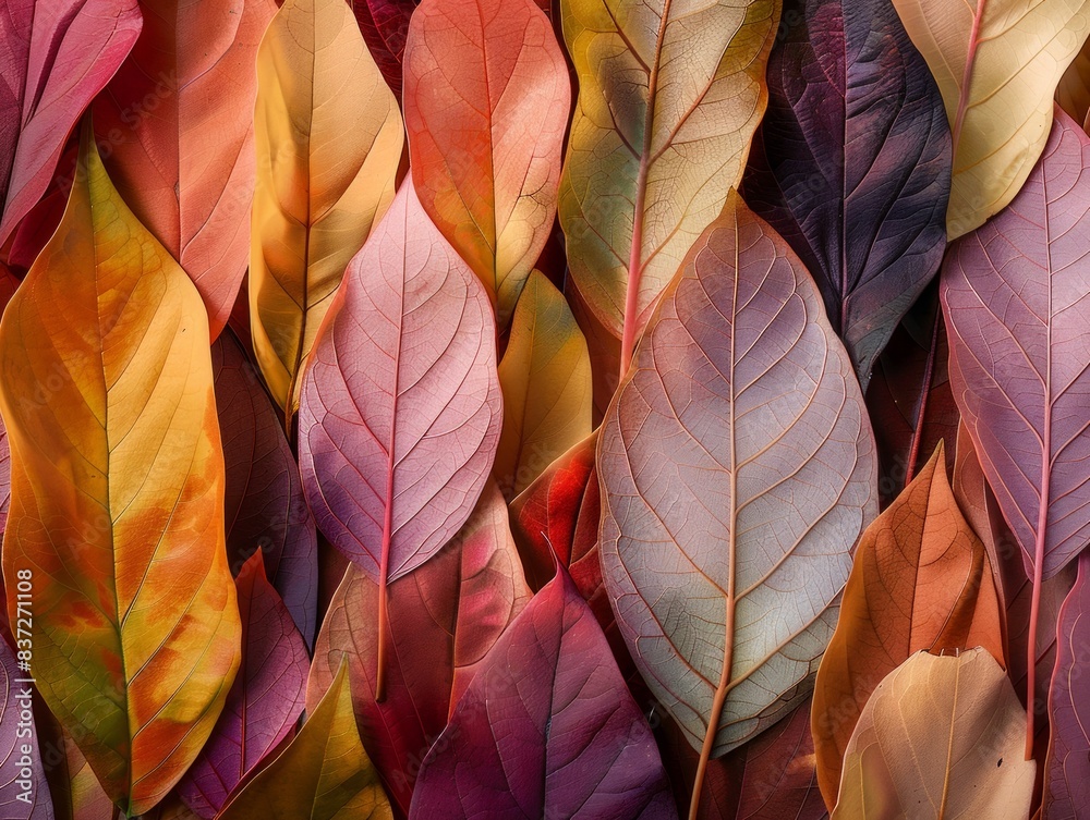 Vibrant Autumn Leaf Arrangement in Close-up View, Highlighting Nature's Color Palette.