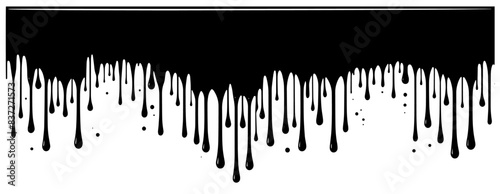pattern black ink paint dripping from the ceiling down the wall, decorative black vector, colorless white transparent background, decorative graphics