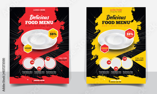 Fast Food Flyer Design Template cooking, cafe and modern restaurant menu, food ordering, junk food. Vector illustration for flyer template design, banner, poster, cover, menu, brochure