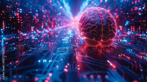 AI Brain Network Illustrating Human Brain Integrated With Advanced Technology, Ai Generated