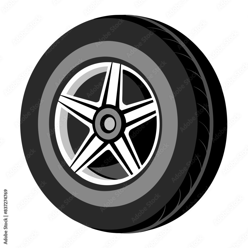 Fototapeta premium Car Tyre With Five-Spoke Wheel, Close Up