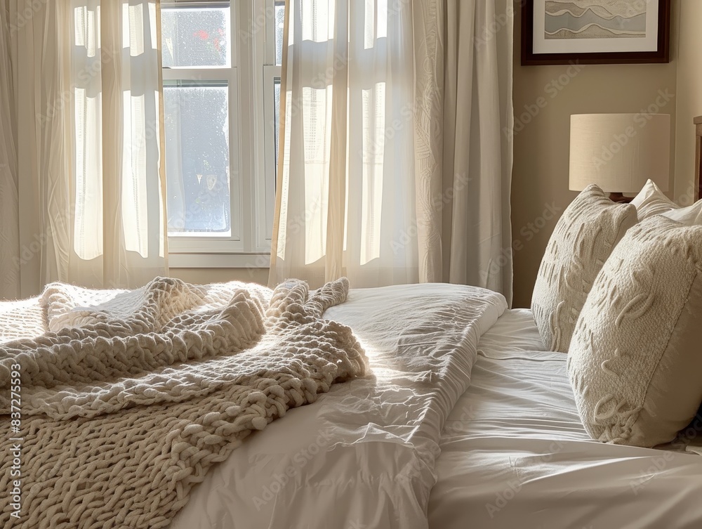 : Cozy Bedroom with Soft Morning Sunlight : Cozy Bedroom with Soft Morning Sunlight