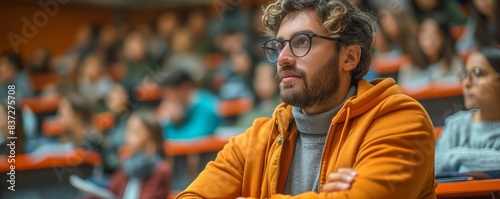 Focused student in lecture hall