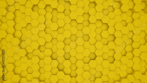 Abstract yellow modern architecture 3D background with yellow hexagon on the wall.