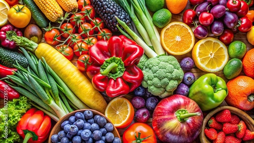 Close up shot of fresh  colorful fruits and vegetables   bright  organic  market  healthy  produce  assortment  vibrant  natural  farm  agriculture  harvest  grocery  nutrition  raw