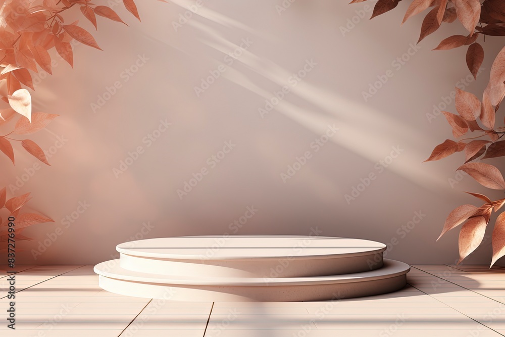 3d rendering podium with leaf background, generative ai 3d rendering podium with leaf background, generative ai