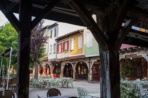 Architecture of the medieval village of Mirepoix in Languedoc Roussillon in the south of France photo