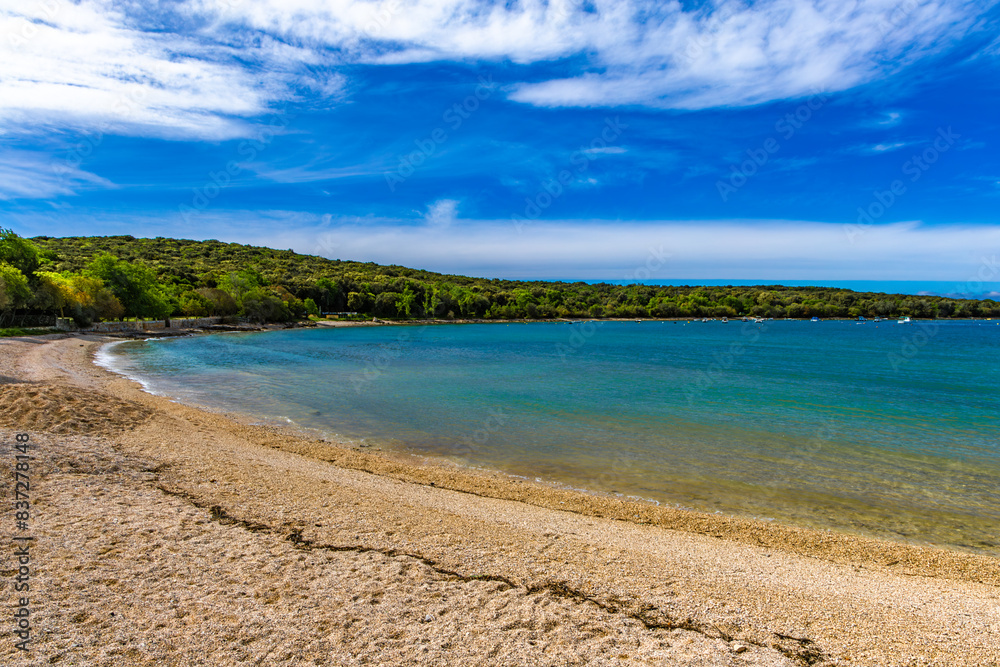 Empty rocky beaches inaccessible to tourists on the Istrian coast in Croatia, near Rovinj Empty rocky beaches inaccessible to tourists on the Istrian coast in Croatia, near Rovinj