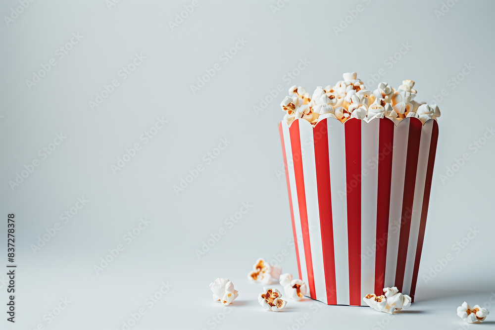 Red white striped popcorn bucket with white gray background Red white striped popcorn bucket with white gray background