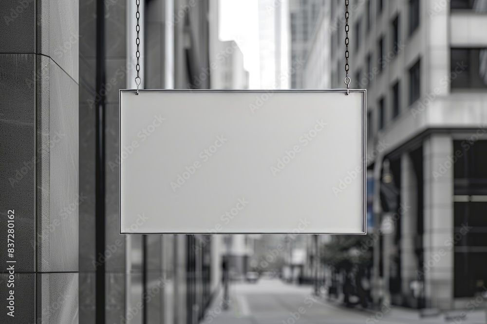 White Empty Hanging Signage in City Theme. Advertisement signage White Empty Hanging Signage in City Theme. Advertisement signage