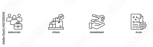 Esop banner web icon vector illustration concept for employee stock ownership plan with icon of management, bank, graph, fund, investment and statistics	