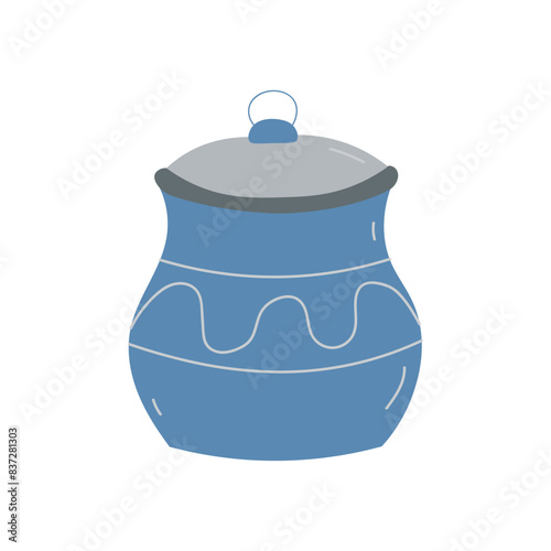 Blue Earthen pot vector. Cooking food in earthen pots. Earthen pot on white background.