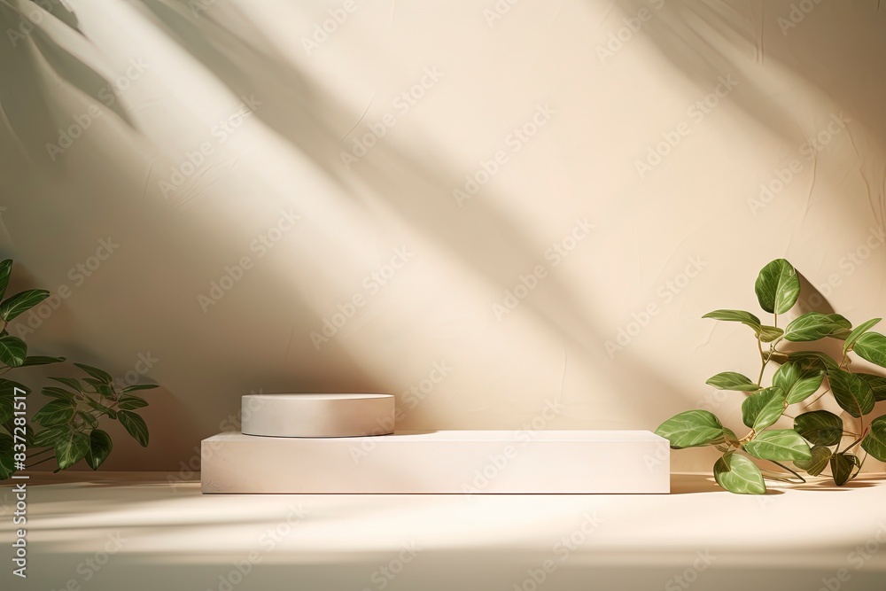 3d rendering podium with leaf background, generative ai 3d rendering podium with leaf background, generative ai
