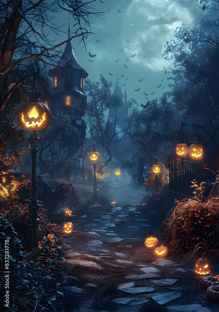 Halloween Jack-o-lanterns light the way