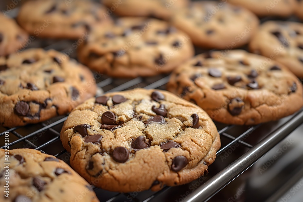 A tray of moist chocolate chip cookies A tray of moist chocolate chip cookies