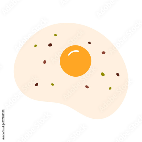 Fried egg. Egg yolk omelette. Tasty breakfast food. Vector illustration in cartoon style. Isolated on white background photo