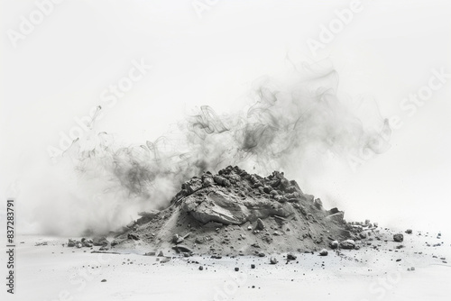 photoshoot of ash pile with white background