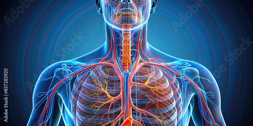 Detailed description 1 High quality model of the human respiratory system showcasing the intricate structure and functioning of the lungs and airways photo
