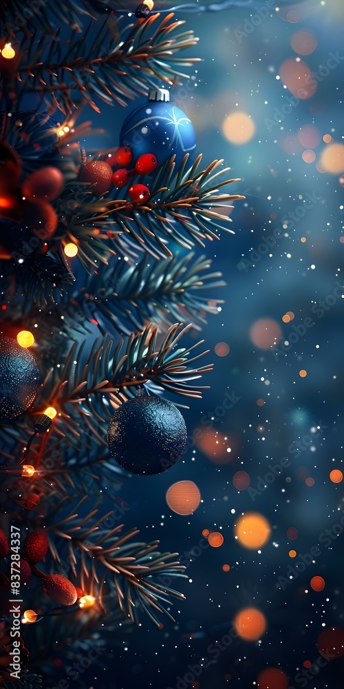 Blue and red Christmas balls on a Christmas tree Blue and red Christmas balls on a Christmas tree