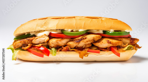 Footlong chicken fajita sandwich with white background