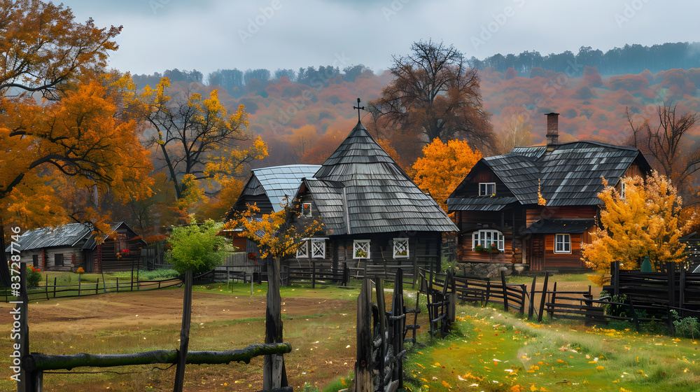 Ukrainian traditional village houses at autumn. Ukrainian traditional village houses at autumn.