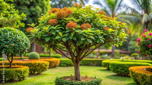 Indian sandalwood plant in a tranquil garden setting photo