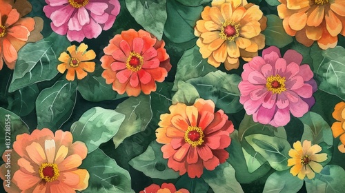 Zinnia flower soft watercolor with leaf