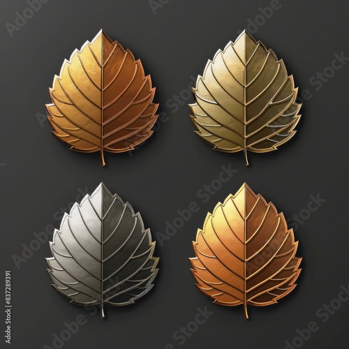 Elegant Metallic Leaves in Gold, Silver, Copper, and Bronze Tones on Dark Background.