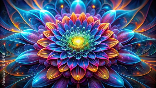 Vividly detailed psychedelic flower glowing with luminous effect