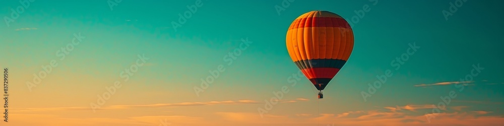 Fototapeta premium Serene Sunset Hot Air Balloon Ride: Embracing Adventure in a Pastel Colored Sky