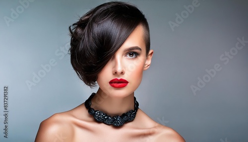  beautiful woman fashion model black hairstyle blue eyes 