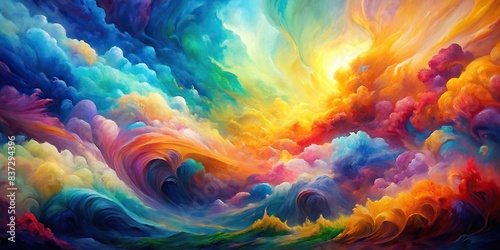 Vibrant and dynamic painting using spectrum colors to create depth and movement photo