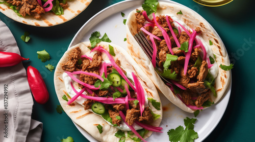 chicken shawarma tacos studio photoshoot wooden table background