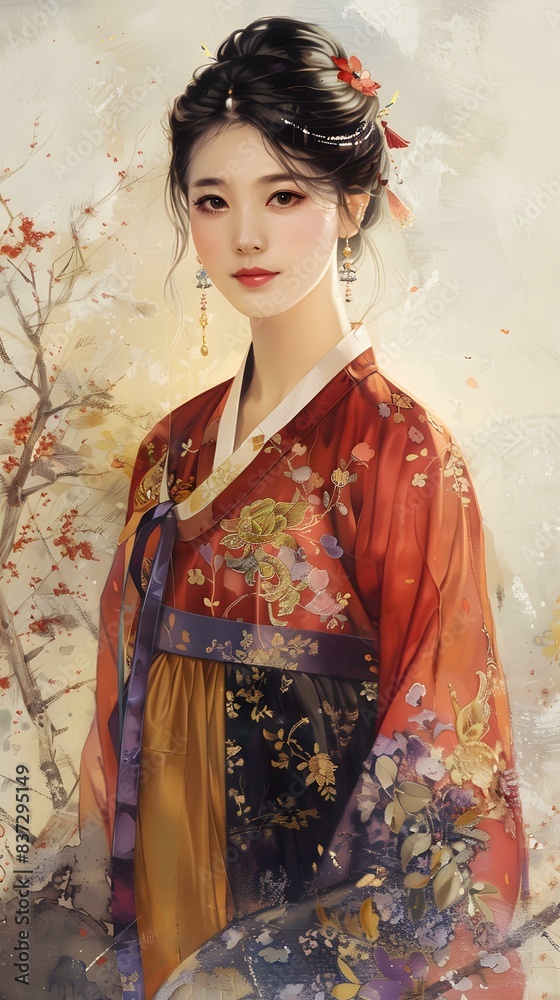 Portrait of a young woman in traditional Korean dress Portrait of a young woman in traditional Korean dress