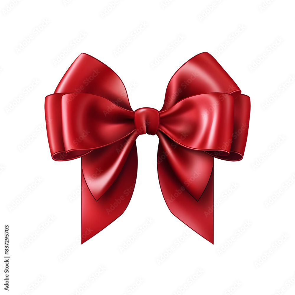 Red ribbon and bow isolated on transparent or white background illustration. PNG file.