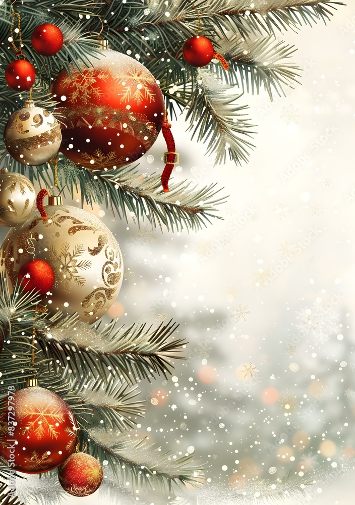 Christmas Tree With Red And Golden Balls Christmas Tree With Red And Golden Balls