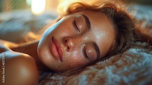 Woman With Freckles Sleeping In Bed