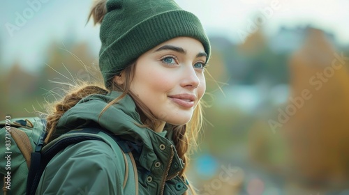 Woman in Knitted Hat and Scarf Standing in Winter Snow