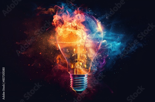 A Single Lightbulb Ignites With Colorful Smoke and Sparks