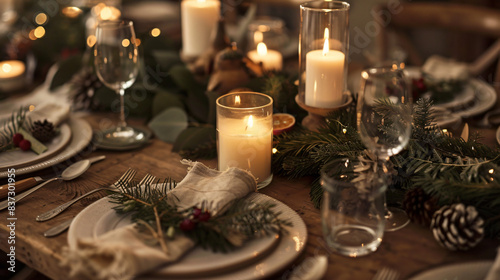 festive table setting with candle