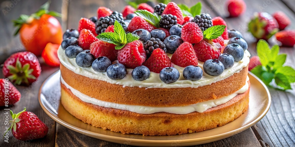 Delicious cake topped with fresh berries