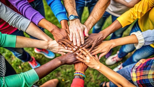 Stock photo featuring diverse hands of different colors symbolizing unity and respect